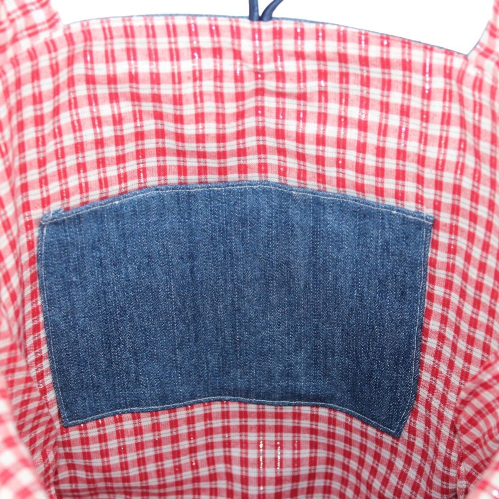 Handcrafted Handsewn Lighthouse Plaid Denim Embellished Lined Shoulder Purse Bag - Picture 16 of 16
